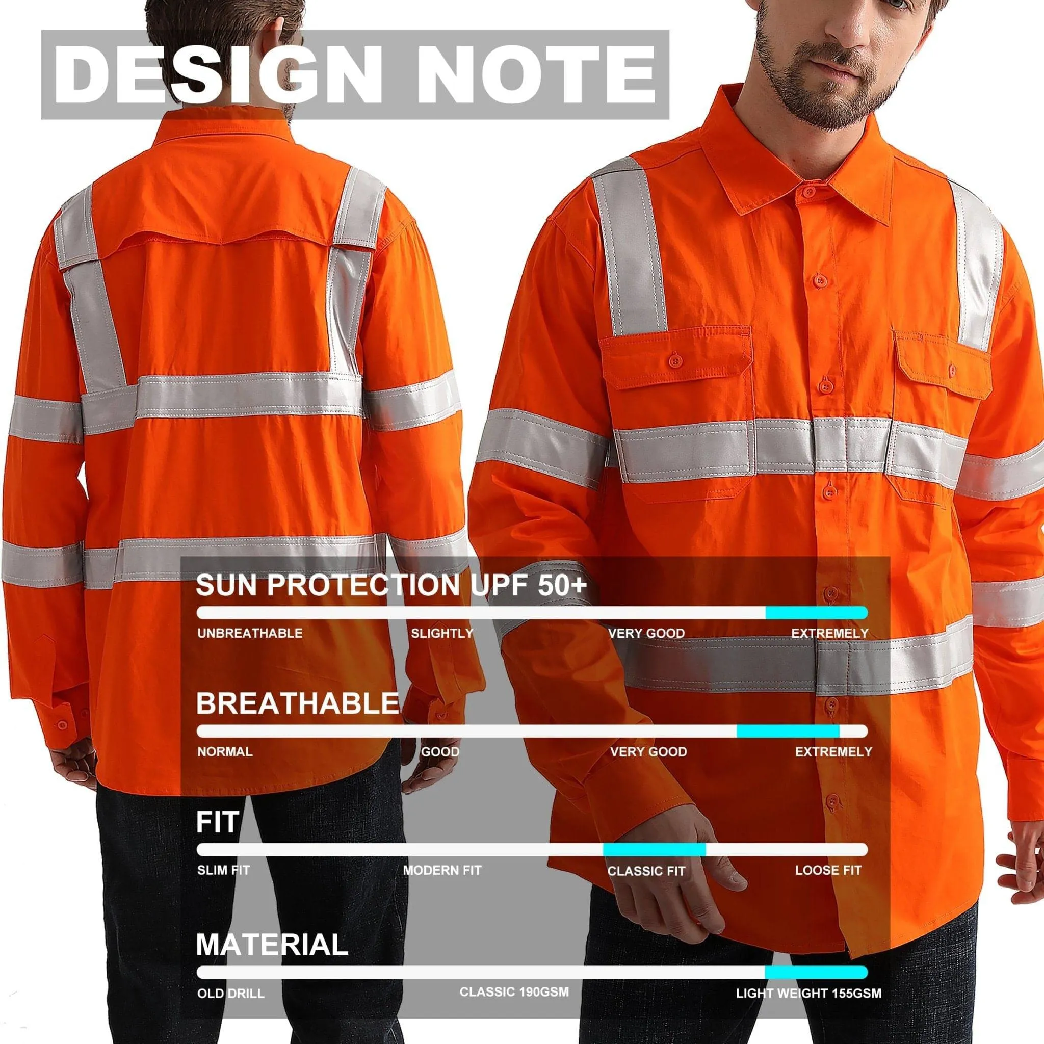 Big Bee Hi-Vis Shirts Orange H Pattern Reflective, VIC Rail Shirt