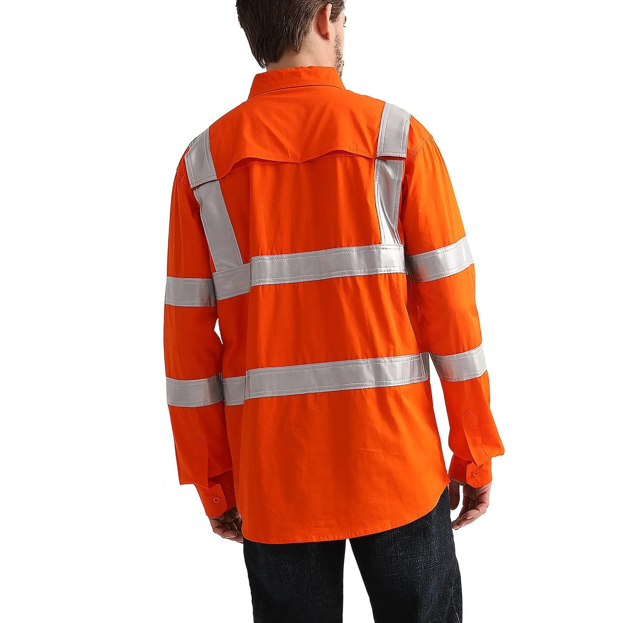 Big Bee Hi-Vis Shirts Orange H Pattern Reflective, VIC Rail Shirt