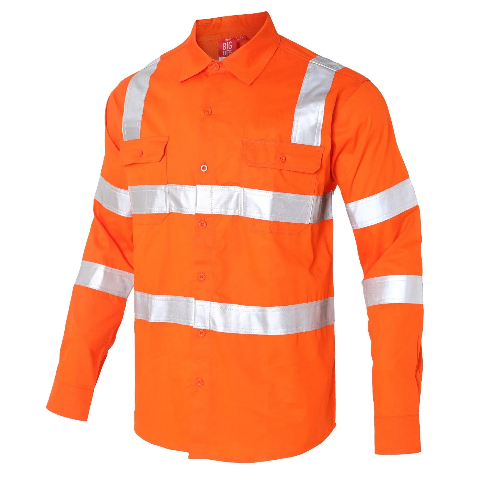 Big Bee Hi-Vis Shirts Orange H Pattern Reflective, VIC Rail Shirt