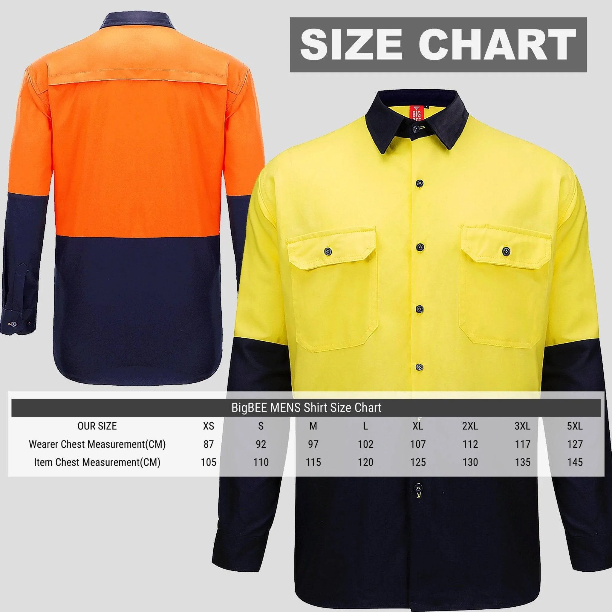 Big Bee Men's Hi Vis Shirts, Long Sleeve Safety Work Top