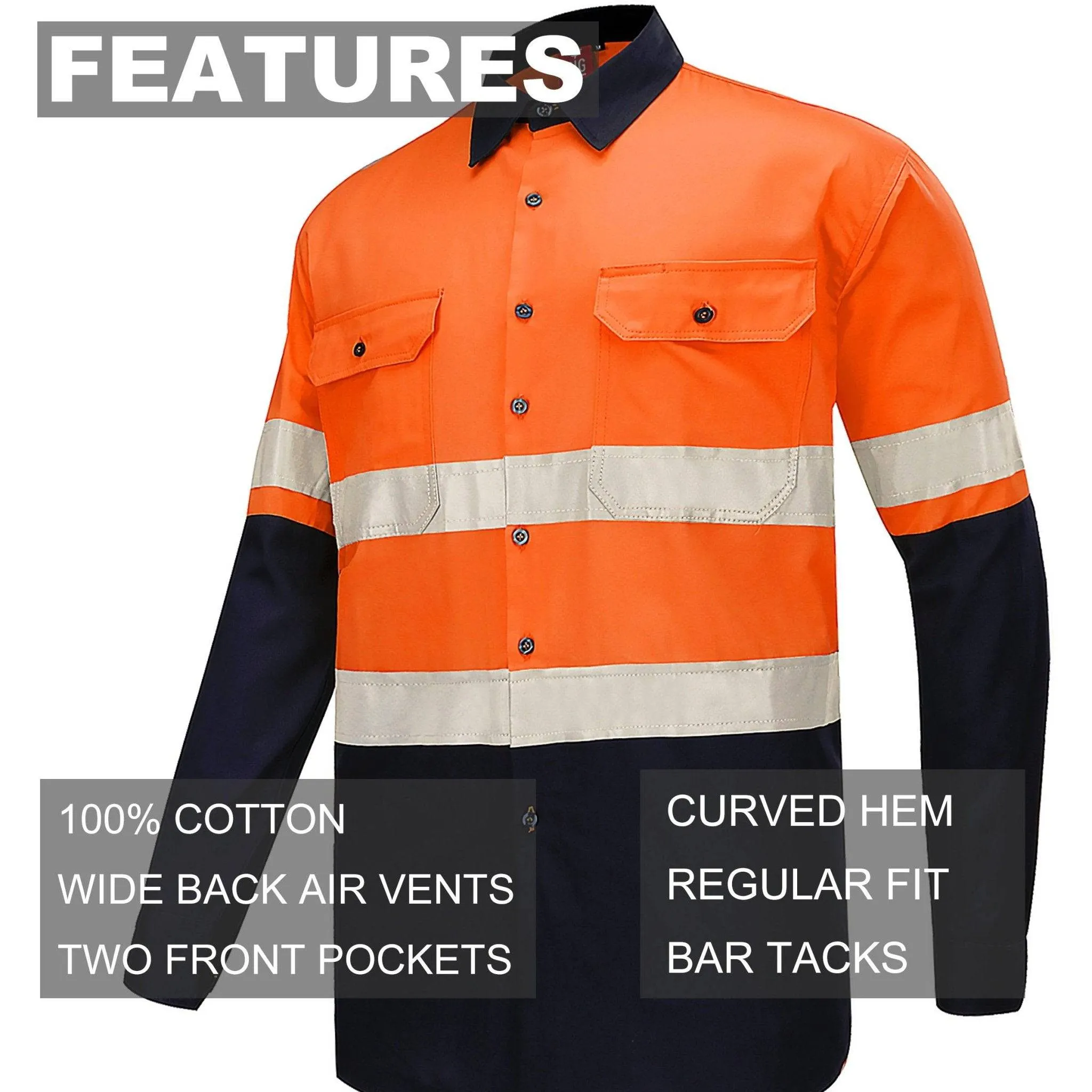 Big Bee Men's Hi Vis Shirts Reflective Tape, Long Sleeve