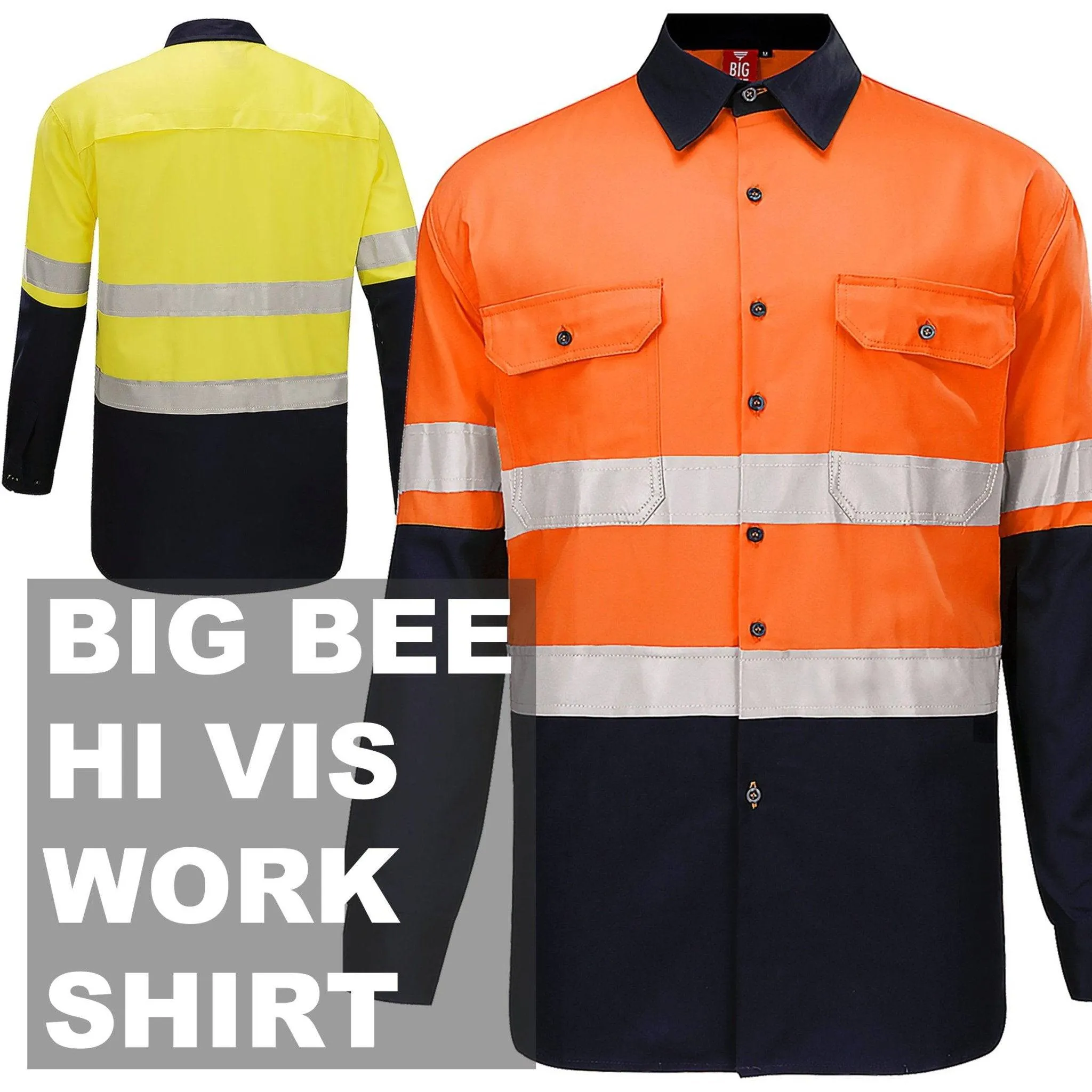 Big Bee Men's Hi Vis Shirts Reflective Tape, Long Sleeve