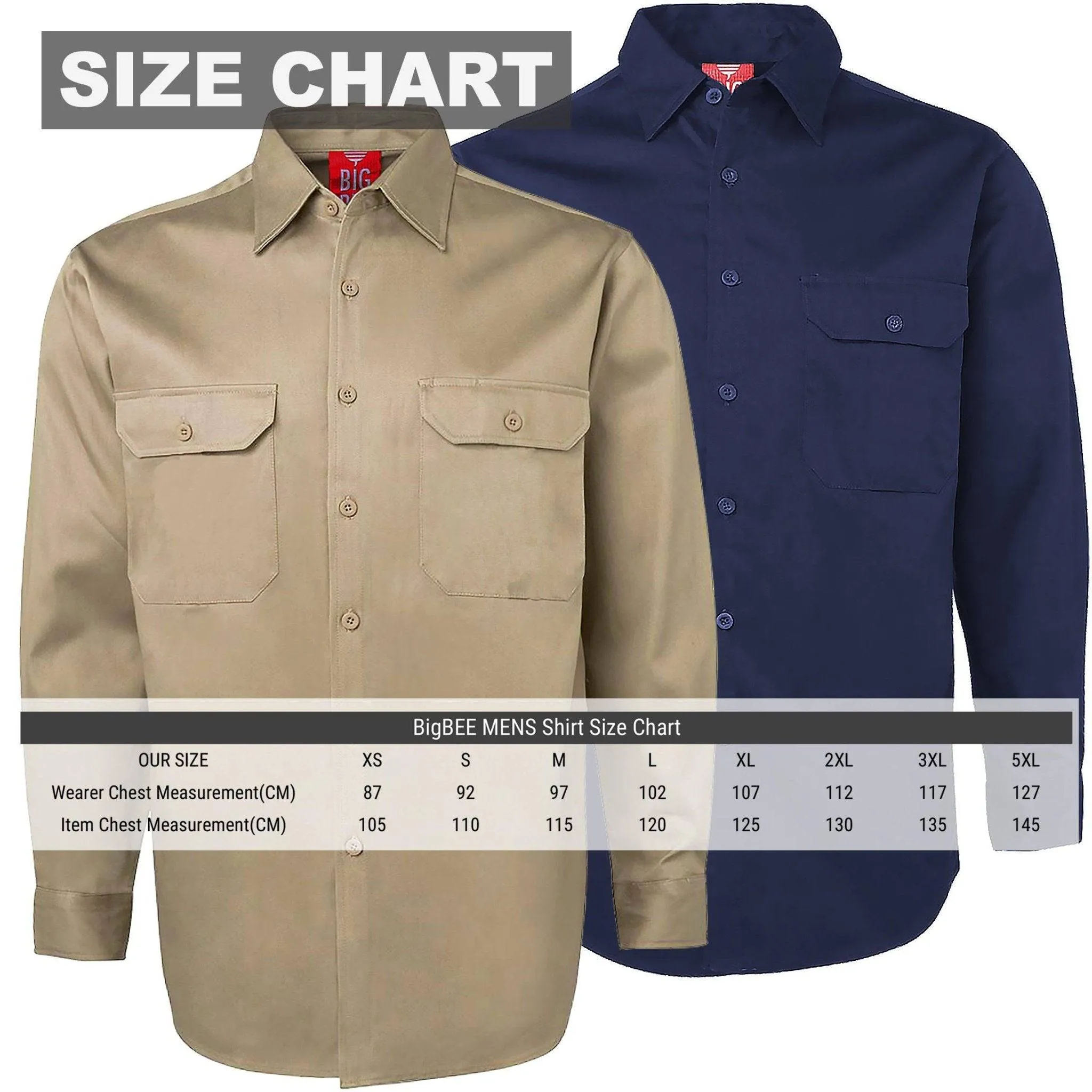 Big BEE Men's Work Shirt, Cotton Drill Traditional Workwear