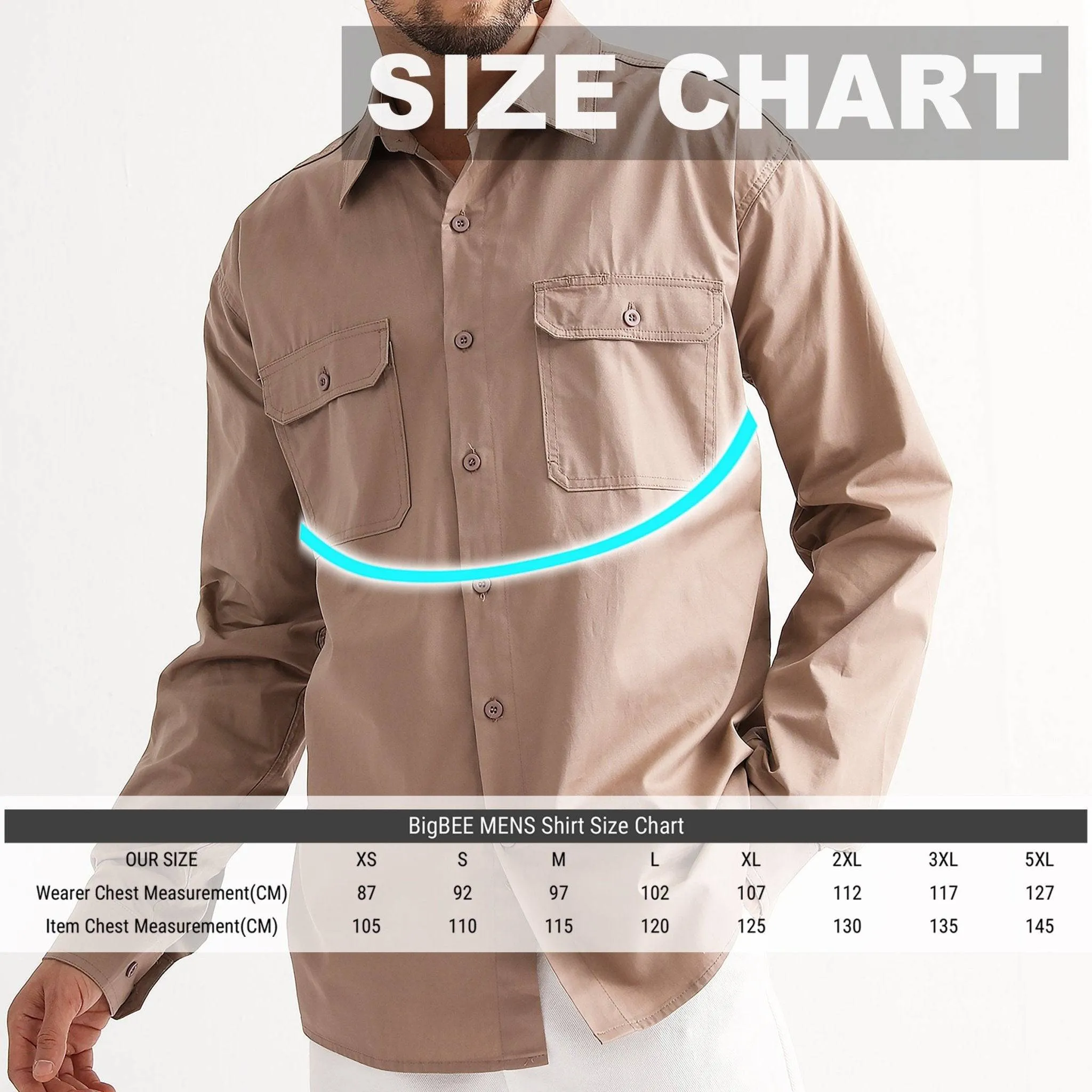 Big Bee Mens Work Shirts Lightweight Cotton, Traditional Workwear