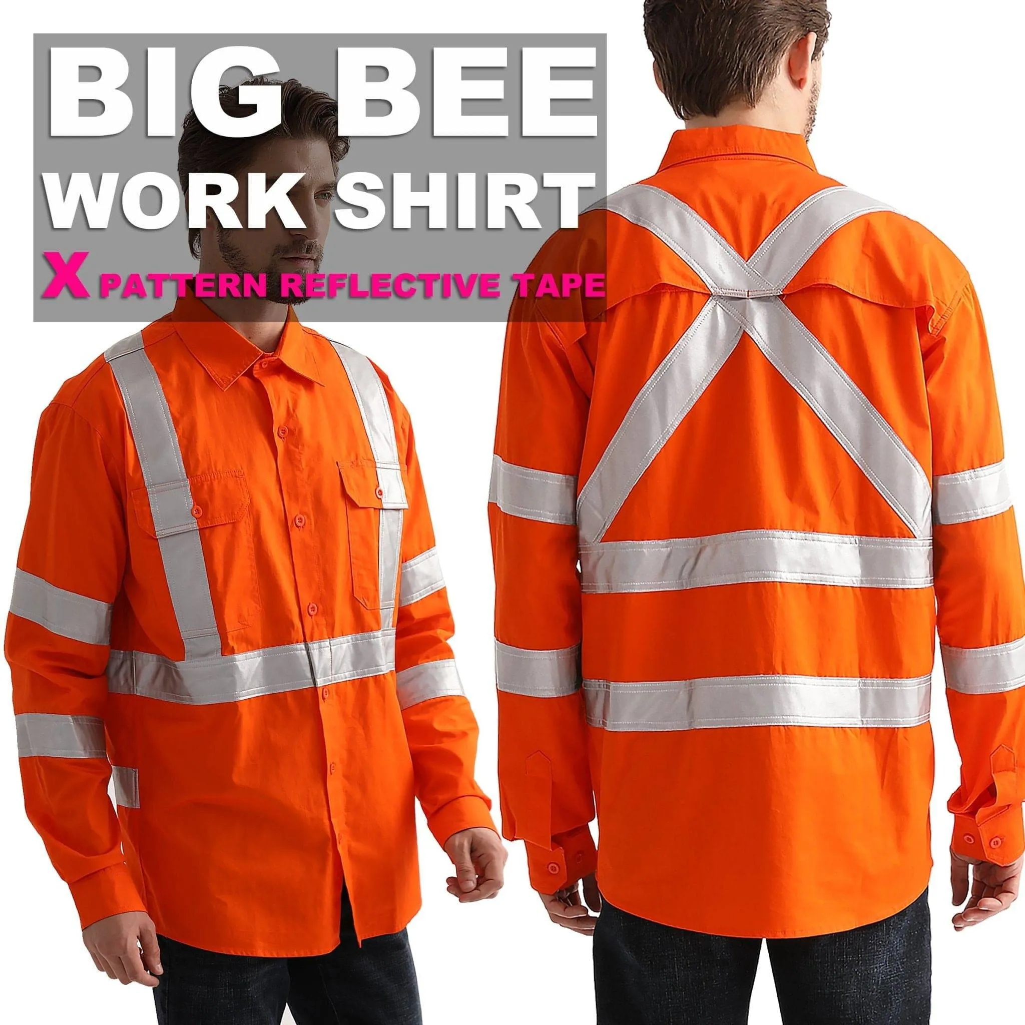 Big Bee Orange Work Shirt X Back Reflective, NSW QLD Rail Shirt