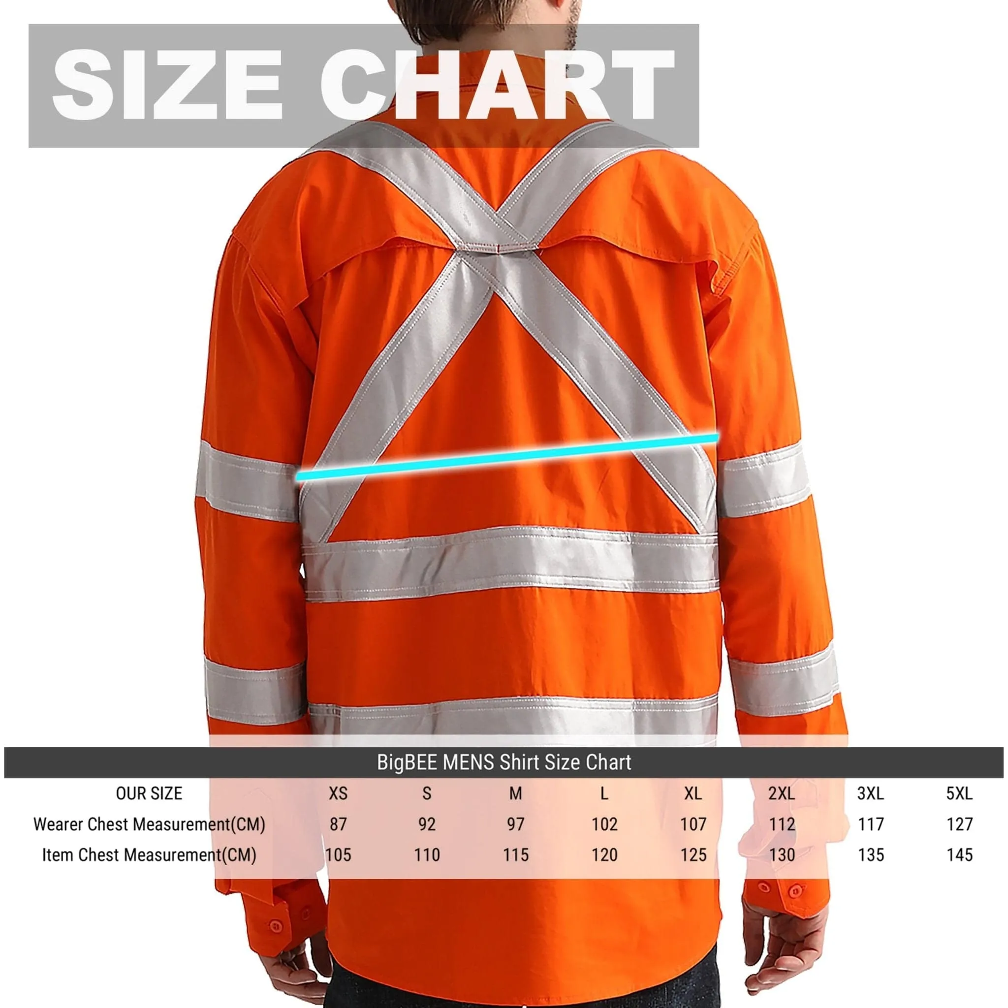 Big Bee Orange Work Shirt X Back Reflective, NSW QLD Rail Shirt