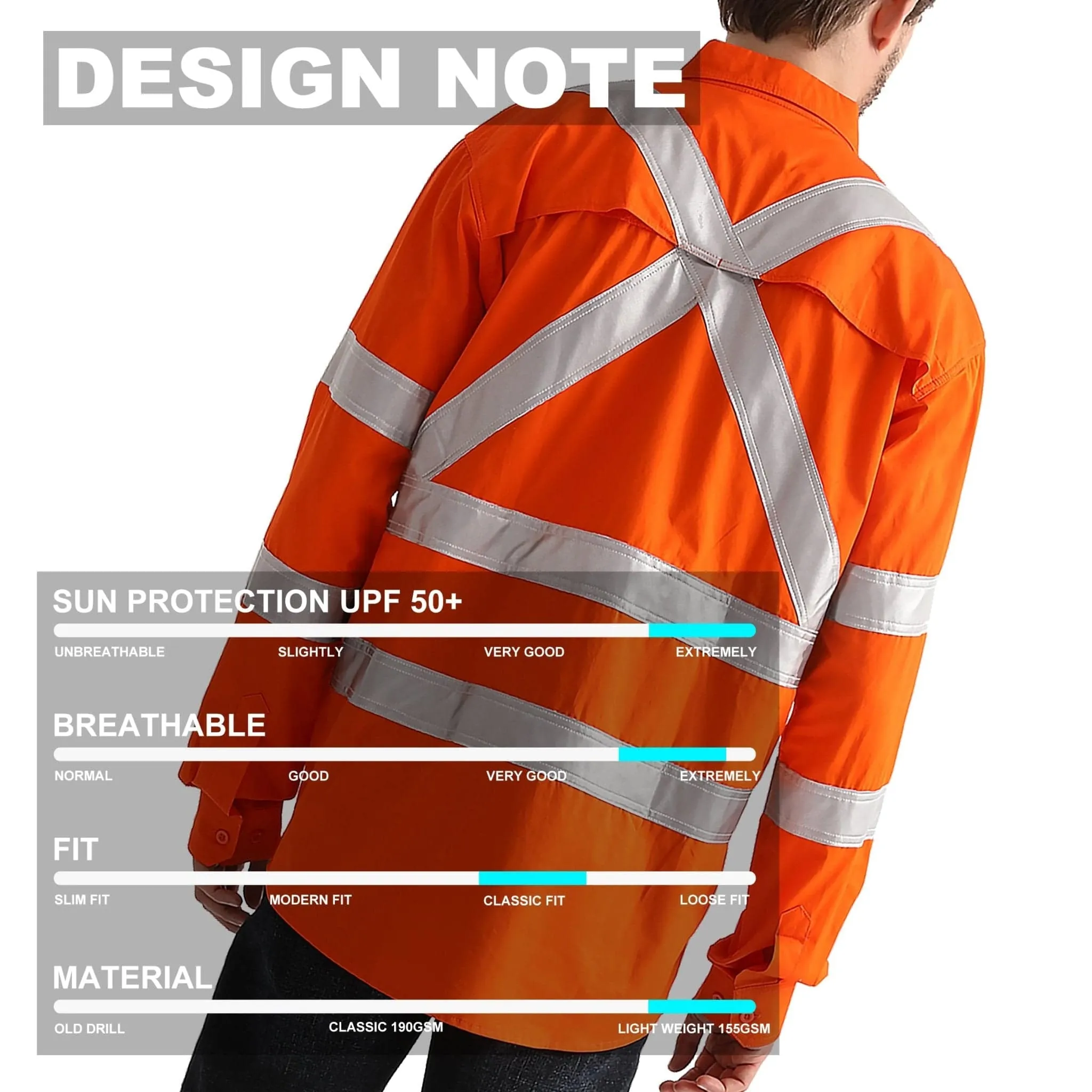 Big Bee Orange Work Shirt X Back Reflective, NSW QLD Rail Shirt