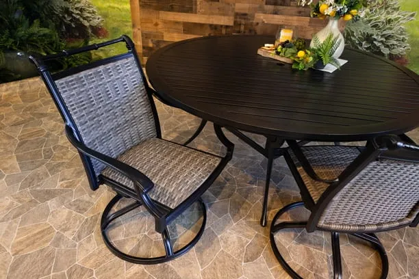 BIMINI 7 PIECE DINING SET - 66" Round Stone Harbor Dining Table and 6 Swivel Chairs