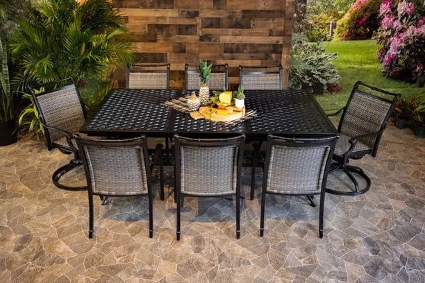 BIMINI 9 PIECE DINING SET - 46" x 86" Weave Dining Table, 6 Dining Chairs and 2 Swivel Chairs