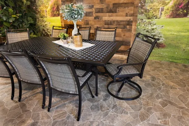 BIMINI 9 PIECE DINING SET - 46" x 86" Weave Dining Table, 6 Dining Chairs and 2 Swivel Chairs