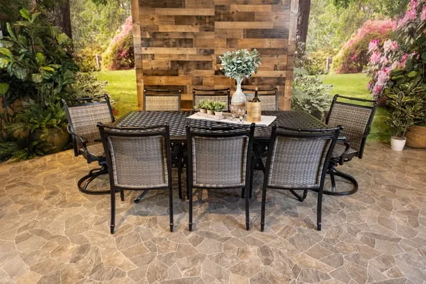 BIMINI 9 PIECE DINING SET - 46" x 86" Weave Dining Table, 6 Dining Chairs and 2 Swivel Chairs