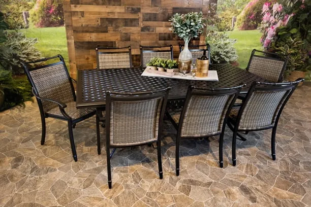 BIMINI 9 PIECE DINING SET - 46" x 86" Weave Dining Table and 8 Chairs