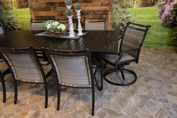 BIMINI 9 PIECE DINING SET - 46" x 93" Stone Harbor Dining Table, 6 Chairs and 2 Swivel Chairs