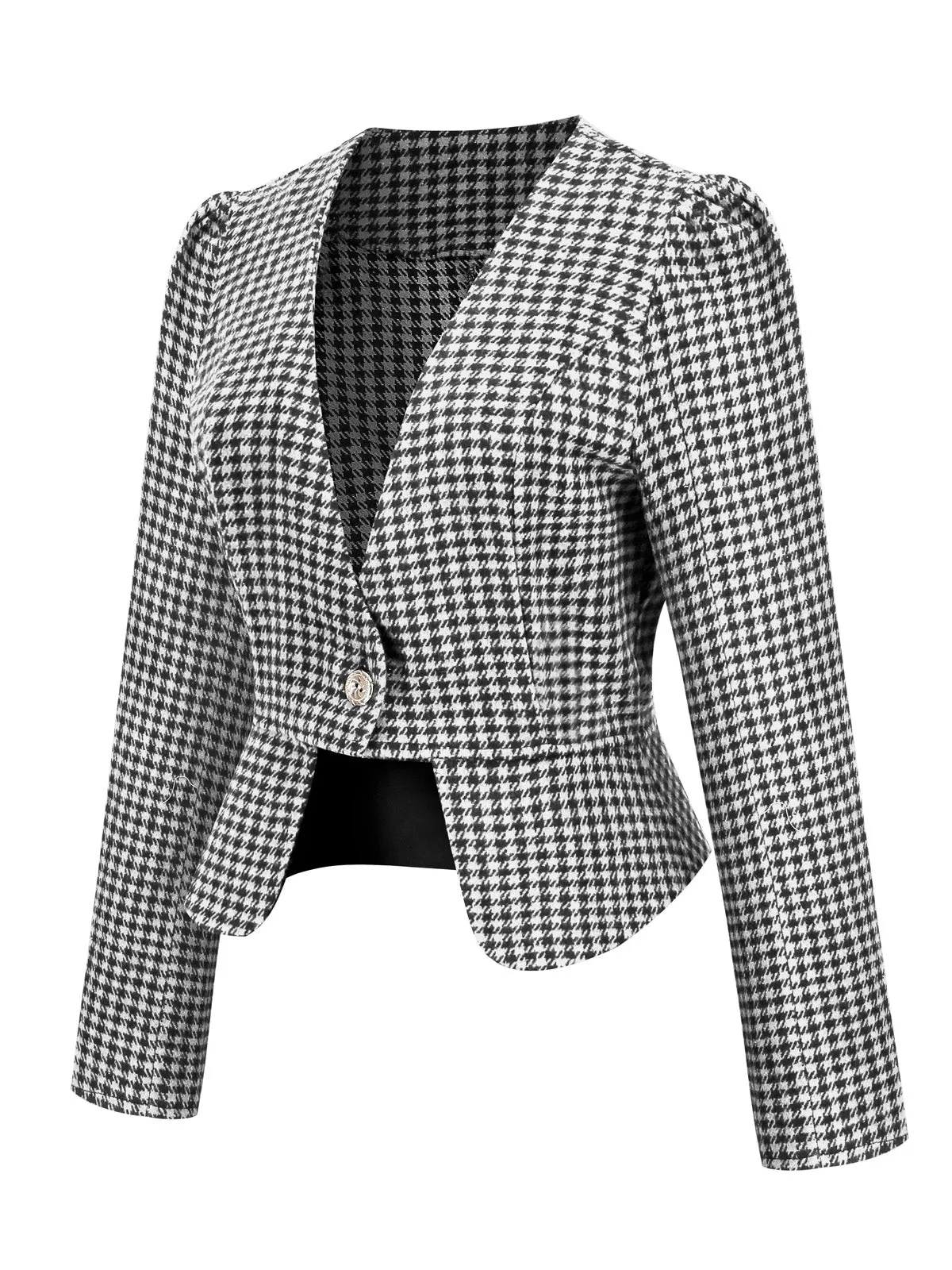 Black 1940s Retro Plaid Button Fitted Blazer