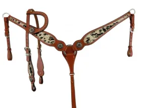 Black & White Cowhide One Ear Headstall Set