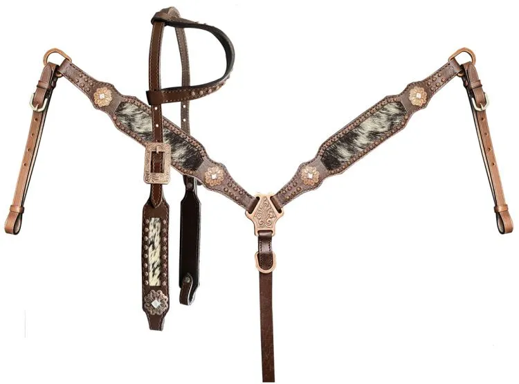 Black & White Hair on Hide One Ear Headstall Set