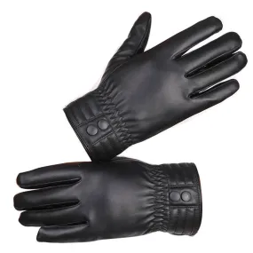 Black Leather Winter Touchscreen Gloves