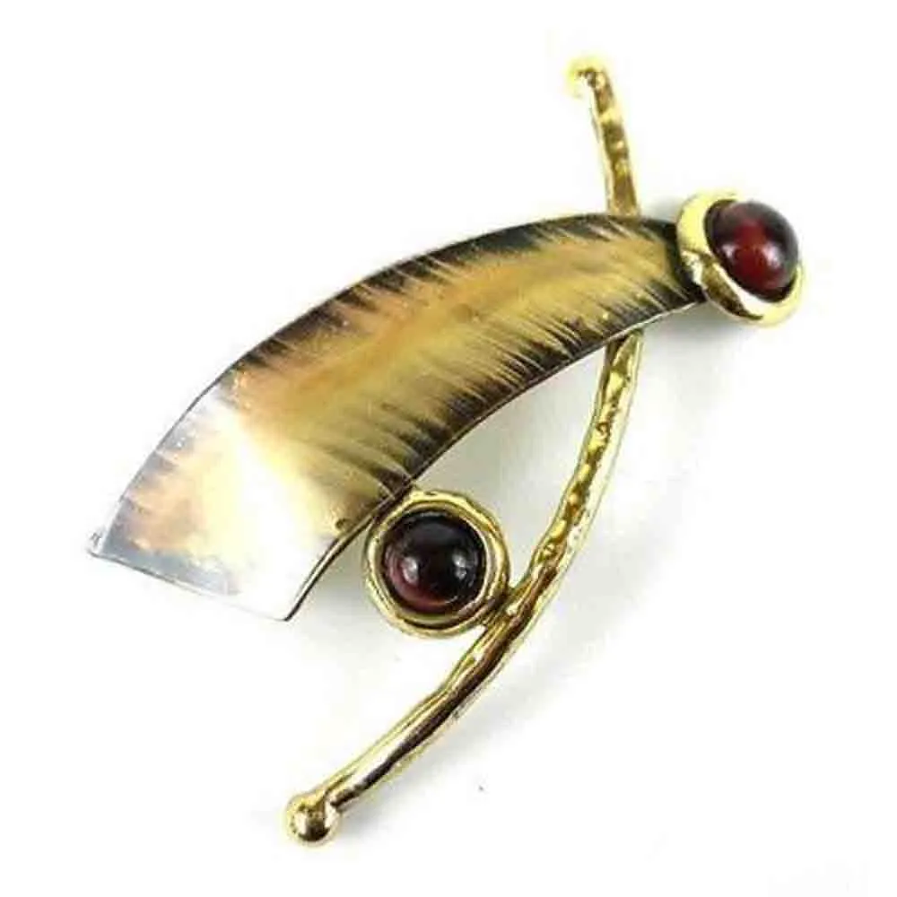 Blade and Red Tiger Eye Brooch Brass Images