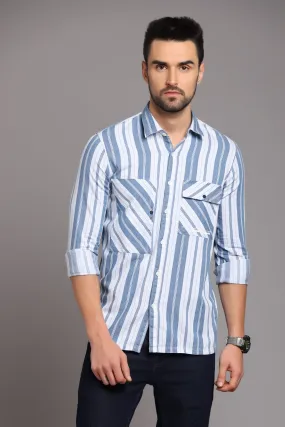 Blue and White Striped Full Sleeve Shirt