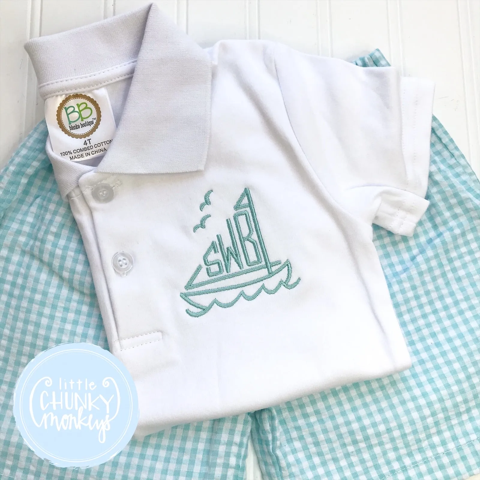 Boy Polo Shirt - Monogram in Sailboat