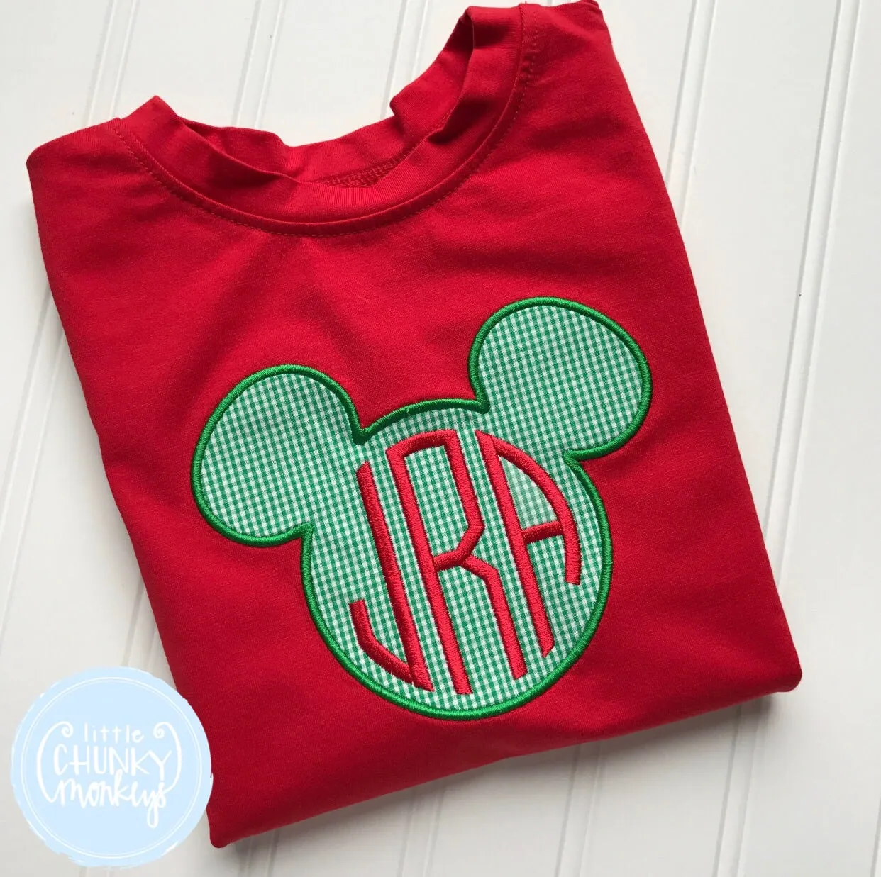 Boy Shirt - Christmas Mouse Applique on Red Shirt