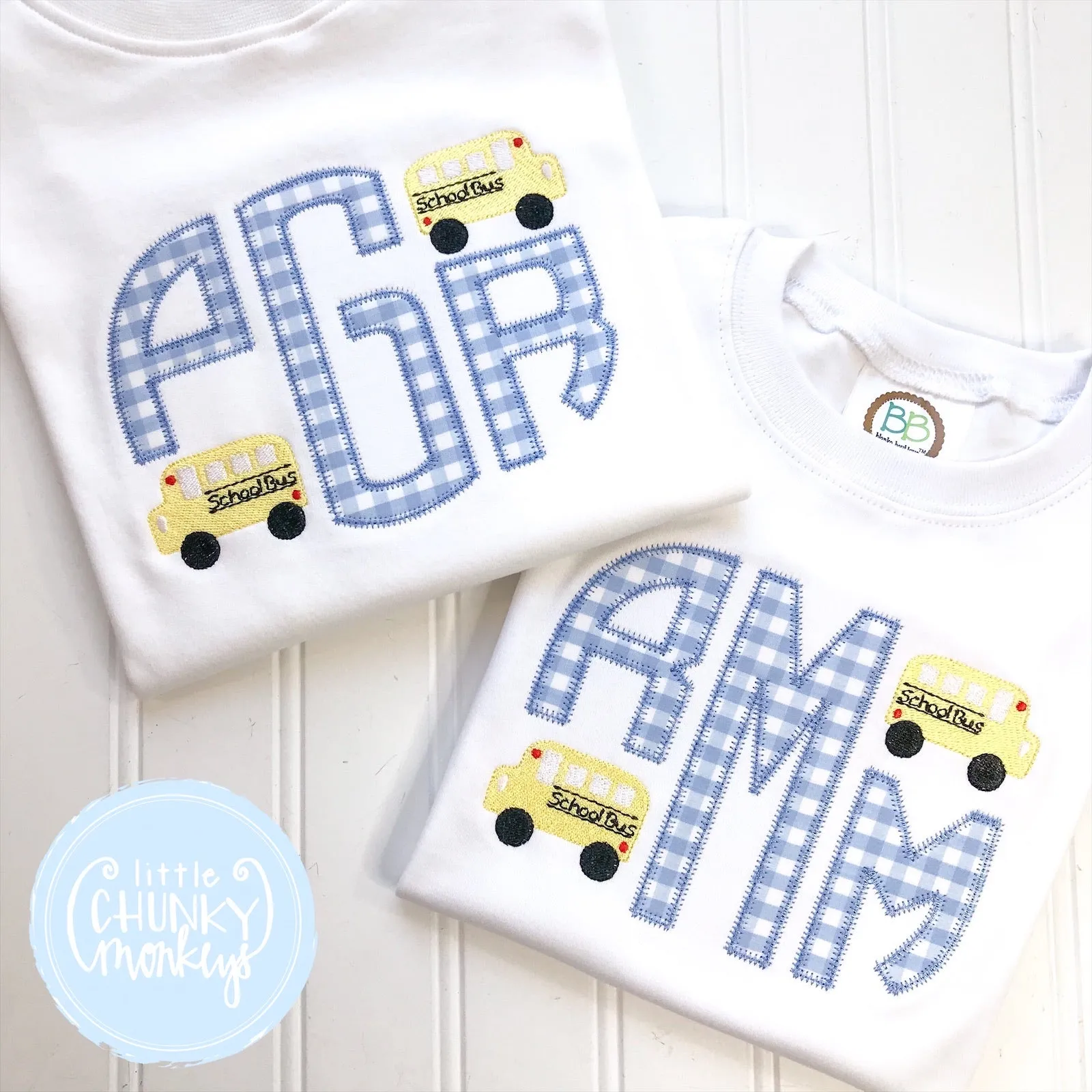 Boy Shirt - Circle Applique Monogram with School Buses