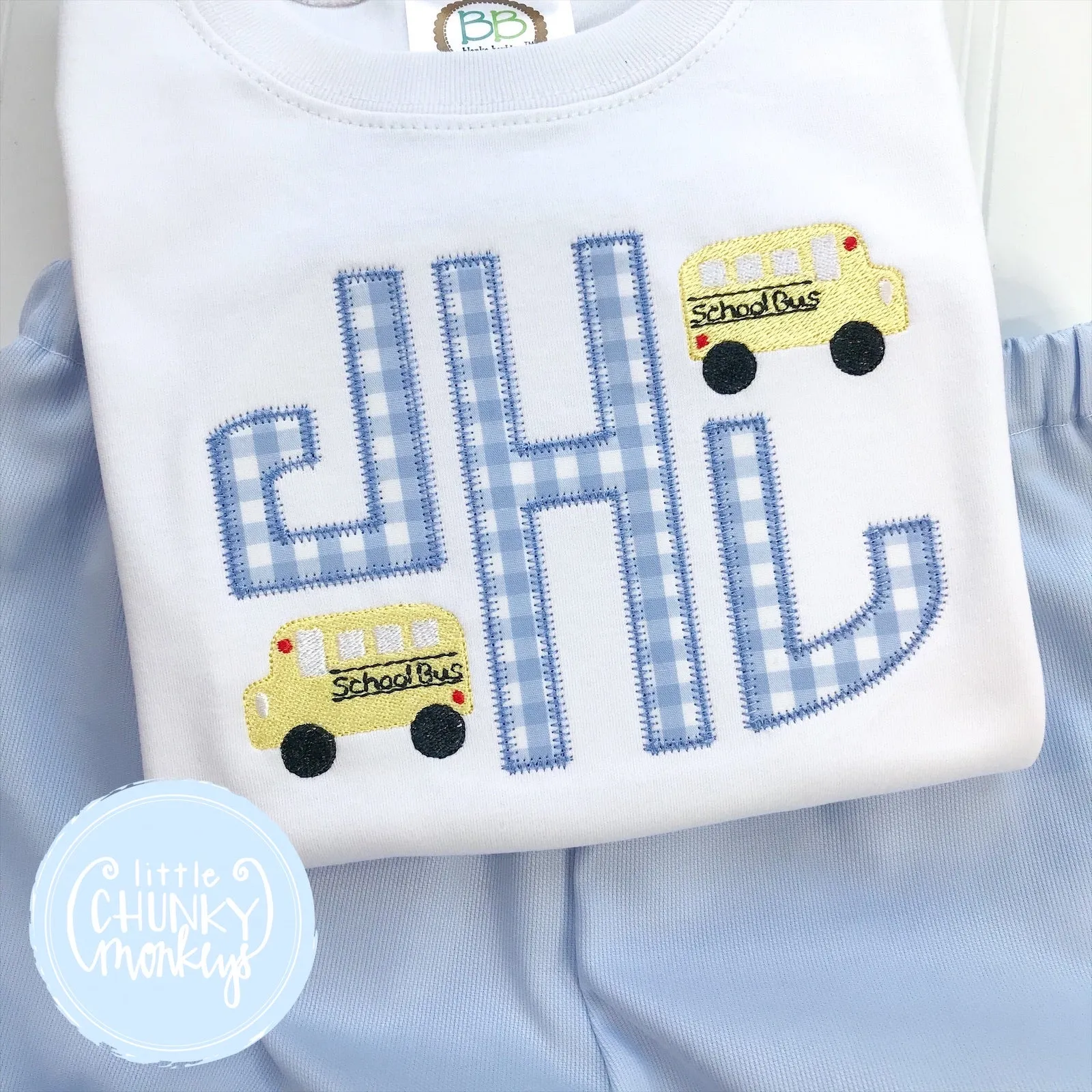 Boy Shirt - Circle Applique Monogram with School Buses