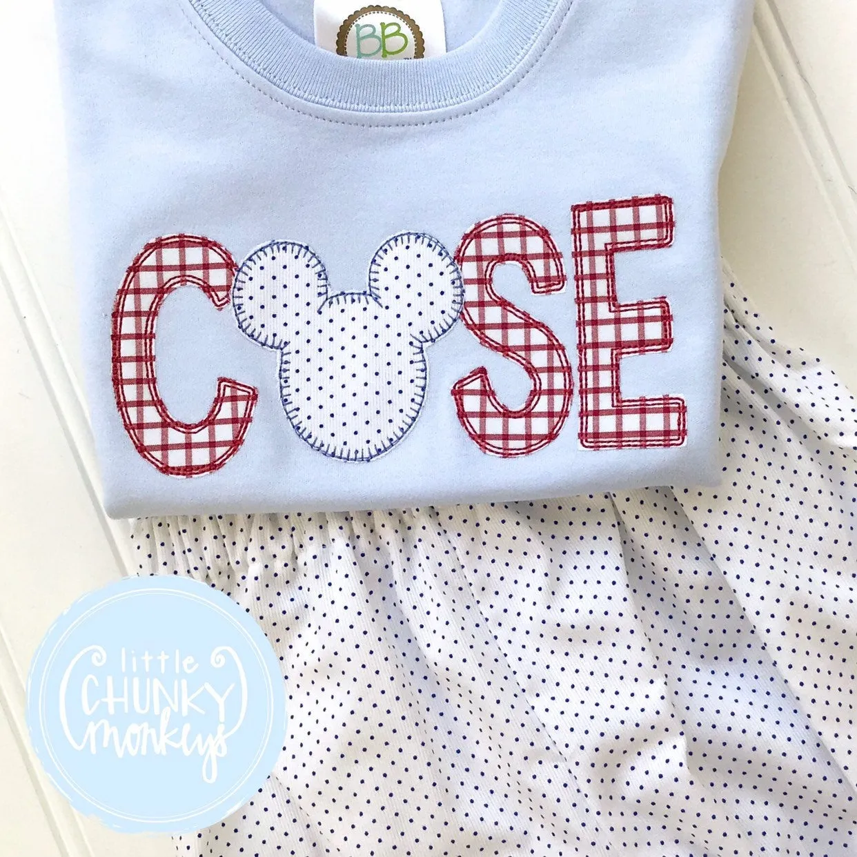 Boy Shirt - Name with Mouse on Light Blue Shirt