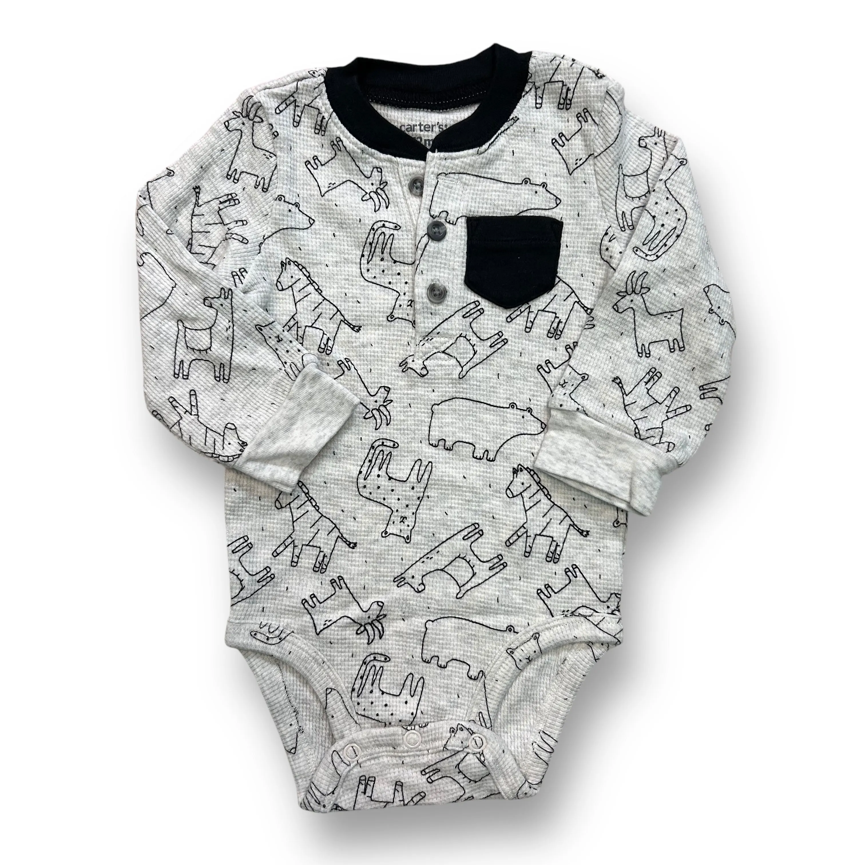 Boys Carter's Size 12 Months Animal Print Thermal Henley Bodysuit