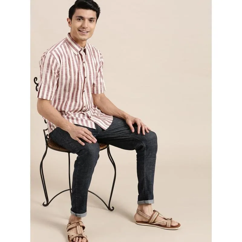 Brown & White Striped Men Shirt