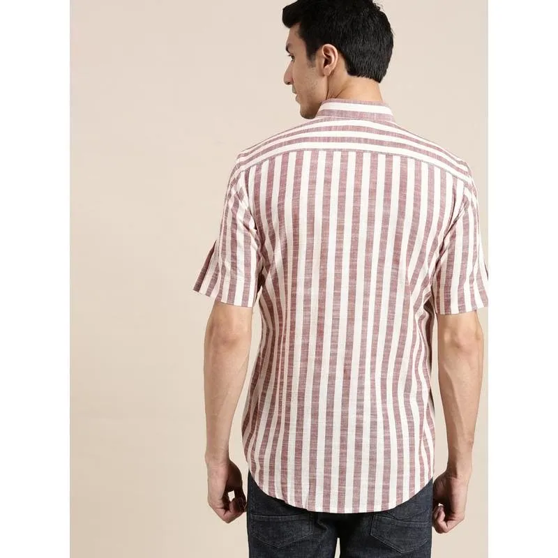 Brown & White Striped Men Shirt