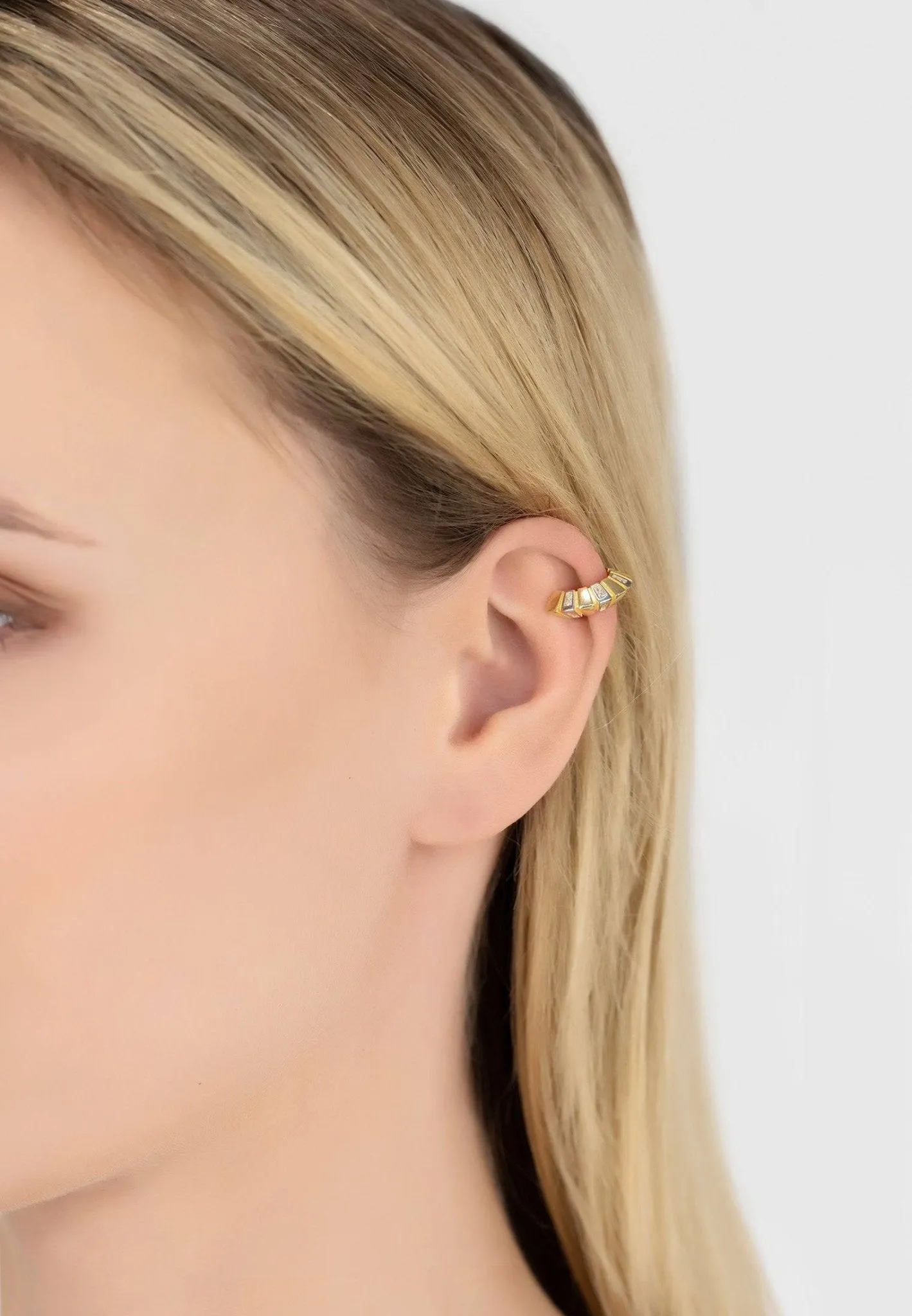 Brushed Metal Cz Single Ear Cuff Gold