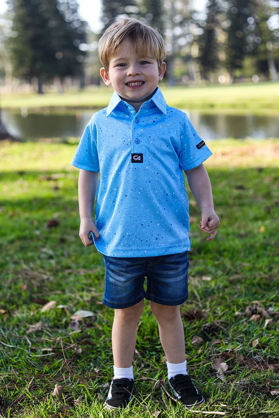 CA JNR Funky Golf Shirt | Blue Paint Splatter