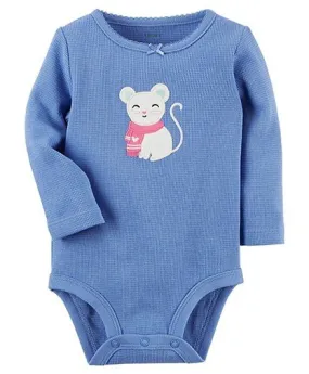 Carter's Thermal Bodysuit Kitty Patch - Blue