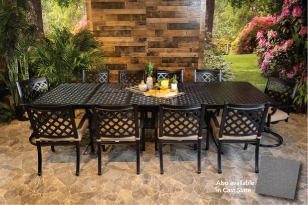 CHATEAU 11 PIECE DINING SET - 48"x 84"-127" Extension Weave Dining Table, 8 Chairs and 2 Swivel Chairs