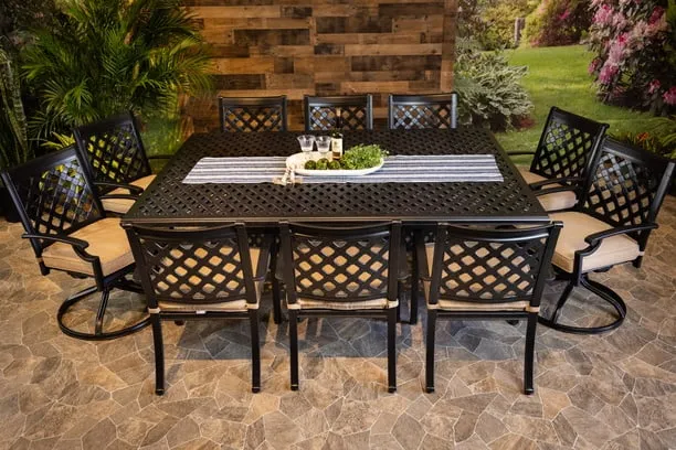 CHATEAU 11 PIECE DINING SET - 60" x 84" Weave Dining Table, 6 Chairs and 4 Swivel Chairs