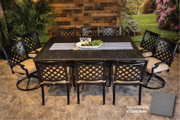 CHATEAU 11 PIECE DINING SET - 60" x 84" Weave Dining Table, 6 Chairs and 4 Swivel Chairs