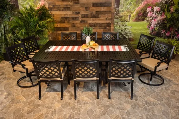 CHATEAU 11 PIECE DINING SET - 60" x 93" Stone Harbor Dining Table, 6 Chairs and 4 Swivel Chairs