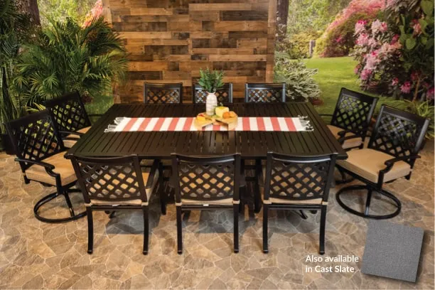 CHATEAU 11 PIECE DINING SET - 60" x 93" Stone Harbor Dining Table, 6 Chairs and 4 Swivel Chairs