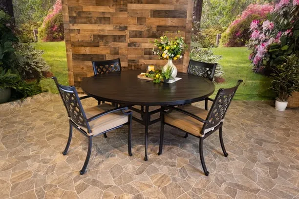 CHATEAU 5 PIECE DINING SET - 66" Round Stone Harbor Dining Table and 4 Chairs