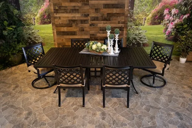 CHATEAU 7 PIECE DINING SET - 46" x 93" Stone Harbor Dining Table, 4 Chairs and 2 Swivel Chairs