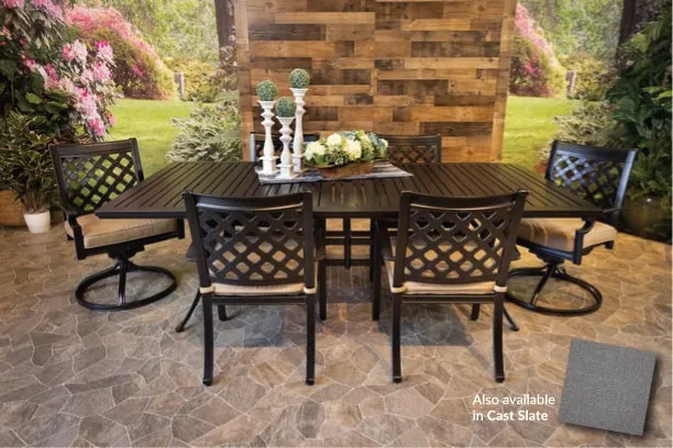 CHATEAU 7 PIECE DINING SET - 46" x 93" Stone Harbor Dining Table, 4 Chairs and 2 Swivel Chairs