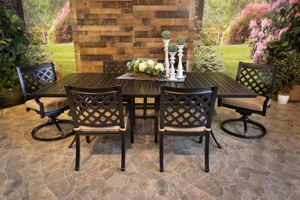 CHATEAU 7 PIECE DINING SET - 46" x 93" Stone Harbor Dining Table, 4 Chairs and 2 Swivel Chairs