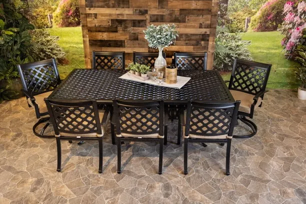 CHATEAU 9 PIECE DINING SET - 46" x 86" Weave Dining Table, 6 Chairs and 2 Swivel Chairs