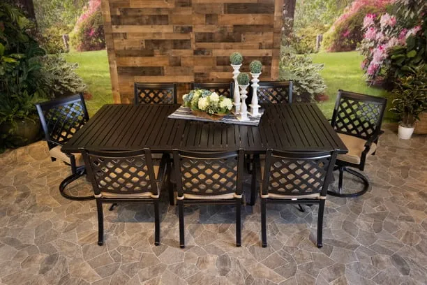 CHATEAU 9 PIECE DINING SET - 46" x 93" Stone Harbor Dining Table, 6 Chairs and 2 Swivel Chairs