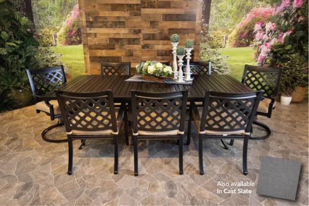 CHATEAU 9 PIECE DINING SET - 46" x 93" Stone Harbor Dining Table, 6 Chairs and 2 Swivel Chairs