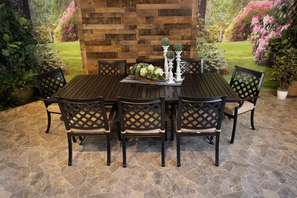 CHATEAU 9 PIECE DINING SET - 46" x 93" Stone Harbor Dining Table and 8 Chairs