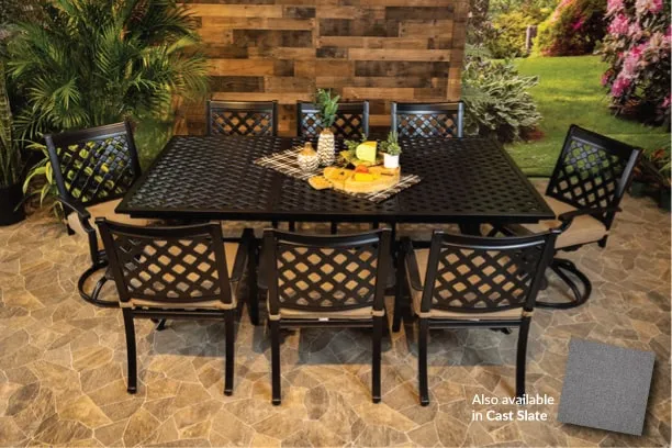 CHATEAU 9 PIECE DINING SET - 48" x 84"-127" Extension Weave Dining Table, 6 Chairs and 2 Swivel Chairs