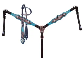 Cheetah Overlay & Teal Accent Headstall Set