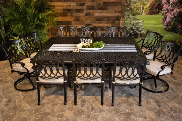 CHELSEA 11 PIECE DINING SET - 60" x 84" Weave Dining Table, 6 Chairs and 4 Swivel Chairs